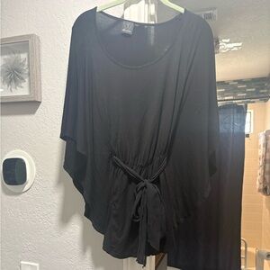 Black Tie-Front Poncho Top